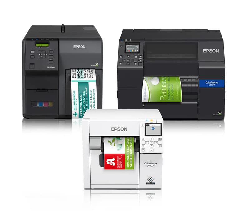 Verschiedene Modelle:Etikettendrucker und Farbetikettendrucker mit Etiketten